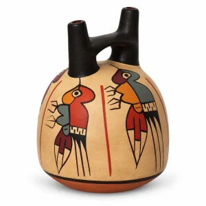 Modelo A: Botella Nasca de cerámica con decoración pictórica, modelo A.